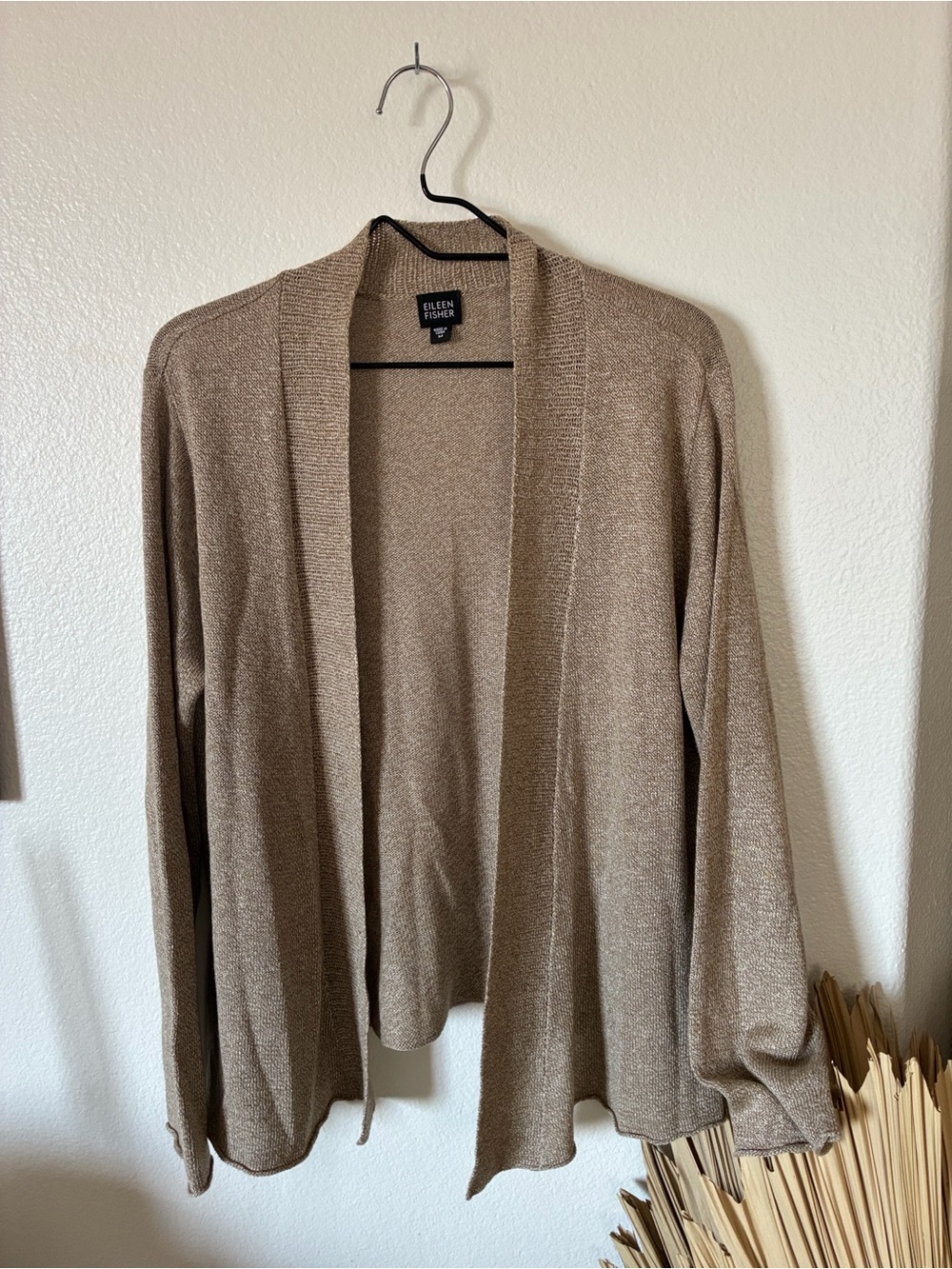 Eileen Fisher Taupe Open-Front Lightweight Cardigan
